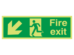 "Fire Exit Down Left" Glow in the Dark Safety Sign