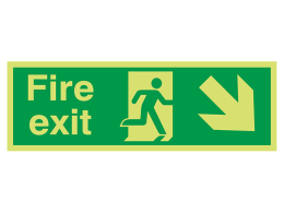 "Fire Exit Down Right" Glow in the Dark Safety Sign