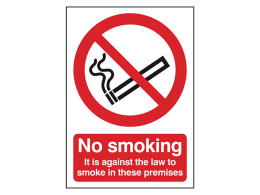 "No Smoking, It Is Against The Law" Prohibition Sign