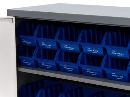 Storage Cabinet with Plastic Bins