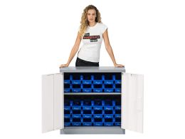 Storage Cabinet with Plastic Bins