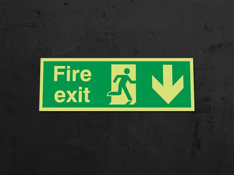 "Fire Exit Down" Glow in the Dark Safety Sign