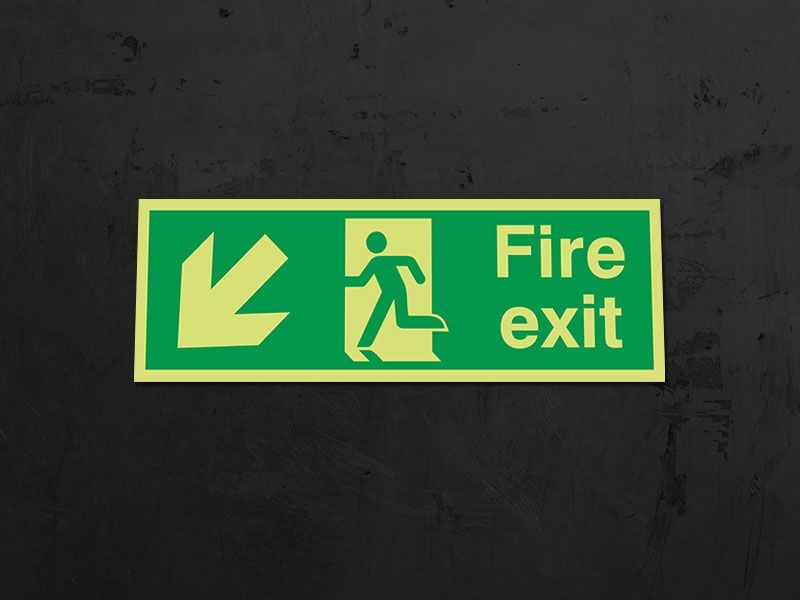 "Fire Exit Down Left" Glow in the Dark Safety Sign