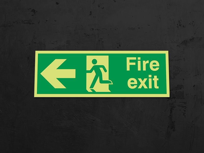 "Fire Exit Left" Glow in the Dark Safety Sign