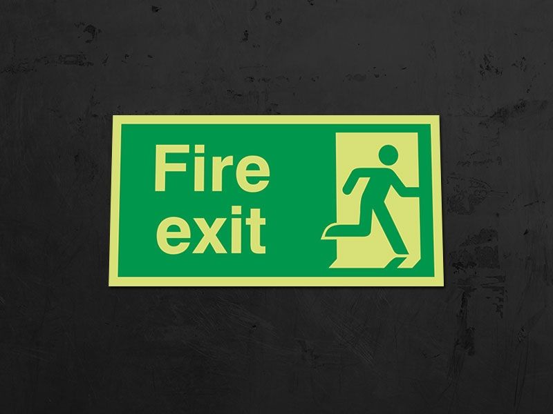 "Fire Exit Man Right" Glow in the Dark Safety Sign