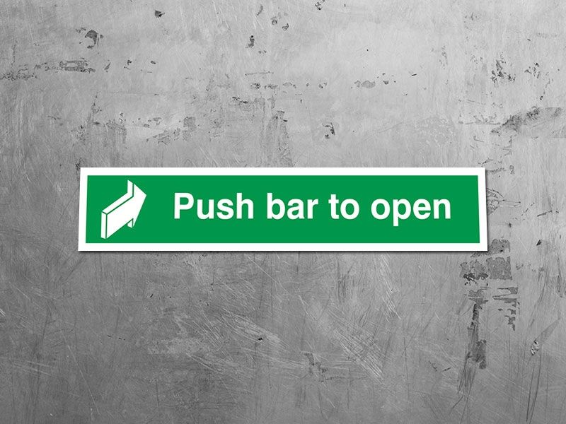 "Push Bar To Open" Fire Exit Sign