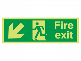 "Fire Exit Down Left" Glow in the Dark Safety Sign