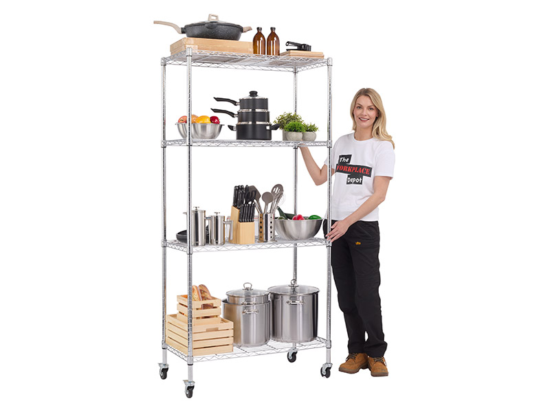 Chrome Storage Rack (1785H x 900W x 450D, Chrome, With Wheels)