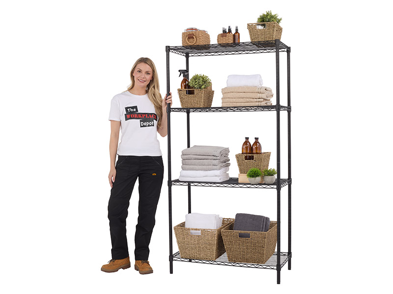 Black Wire Shelving (1785H x 900W x 450D, Black, No Wheels)