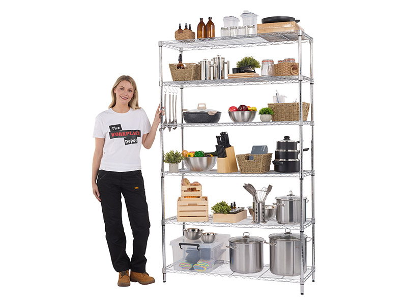 Wire Shelving Units (1995H x 1200W x 450D, Chrome, No Wheels)