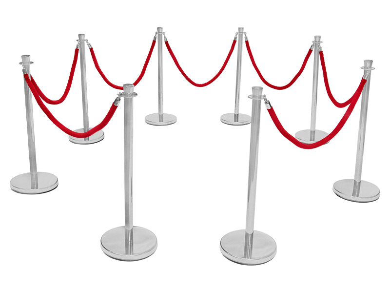 Red Carpet Rope Barriers (8 Posts, Velvet Red)